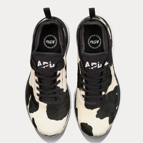 APL Iconic and White Calf Hair Sneakers with Cow Print Design, Size 7. NIB! - Picture 2 of 15
